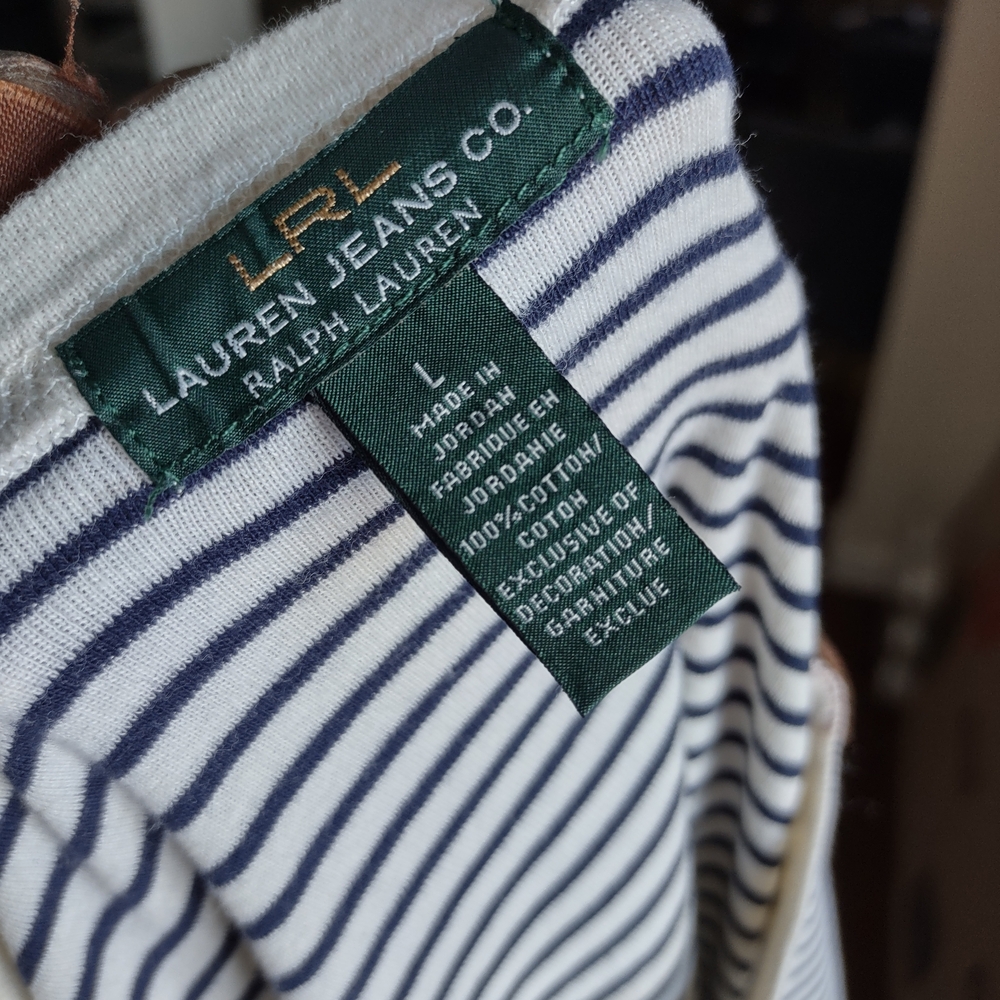 Lauren Ralph Lauren Navy and White Striped Long Sleeve Top - Picture 6 of 7